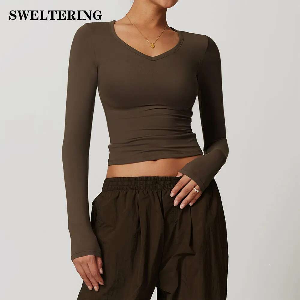 Long Women Sleeve Workout Crop Tops Yoga T-Shirts Solid Sports Top Running Shirts Exposed Navel Quick Dry Fiess Sport Wear Kl-My