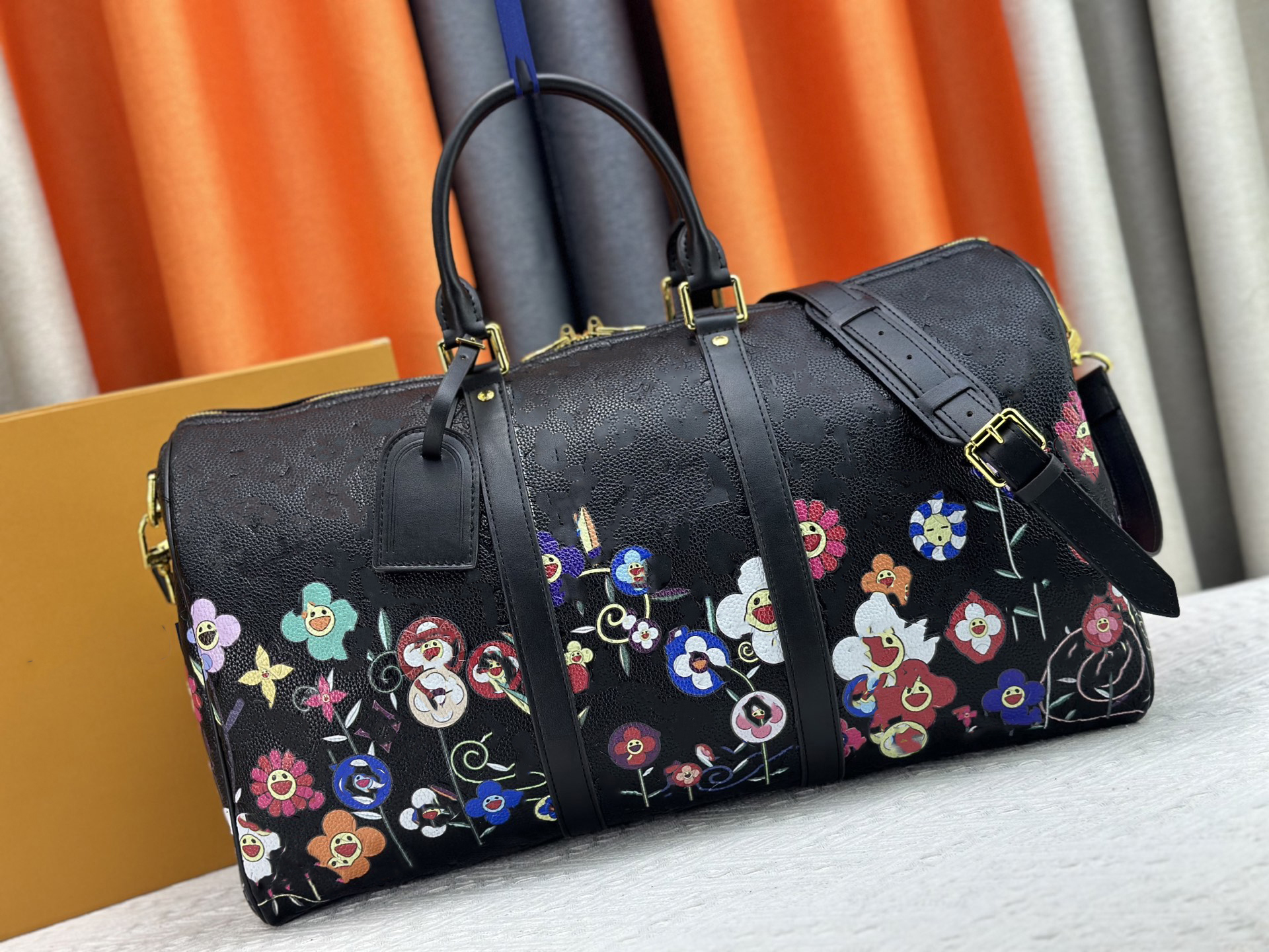 men travel bag keepall Takashi Murakami Co-signed Handbag Curves Cylindrical Shape Bag Handle Shoulder Strap Crossbody Calfskin New Epi Bag Classic printing 50CM