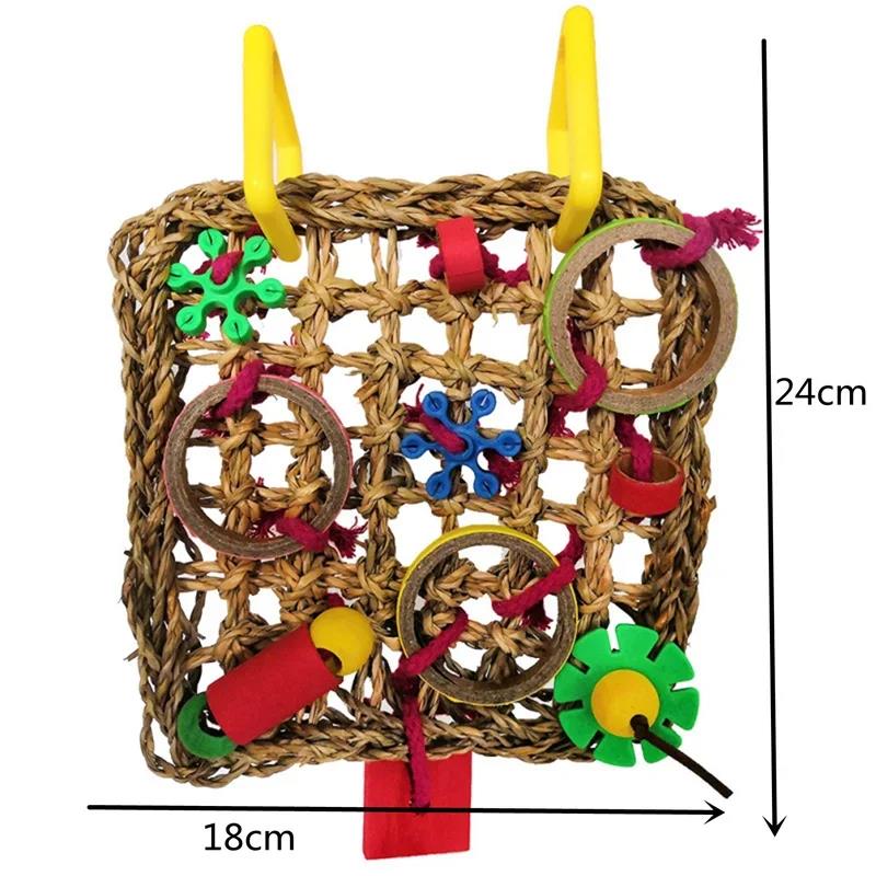 Popular Bird Climbing Net Parrot Toys Woven Seagrass Biting Hanging Hemp Rope Swing Play Ladder Chew Foraging Funny Colorful
