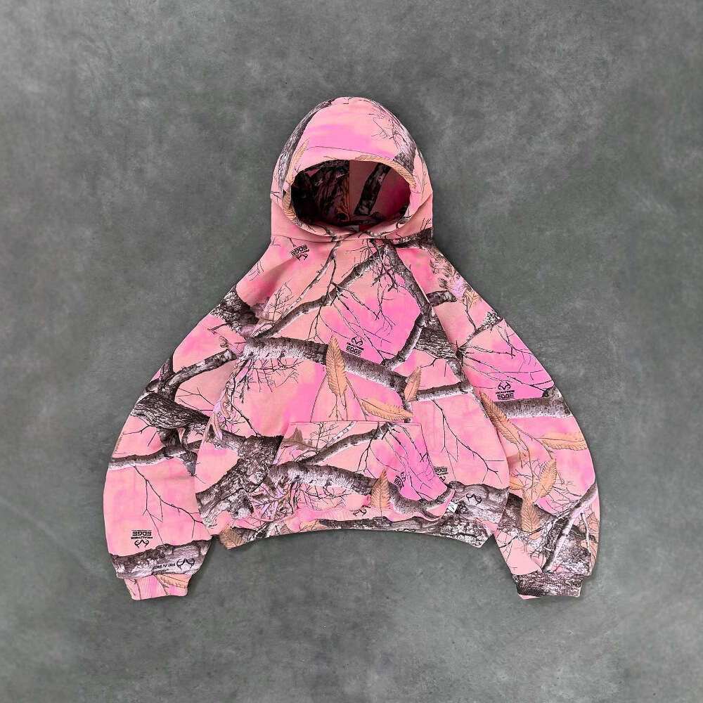 International Station Pink Stripe Camouflage Combo Loose Fashion Spring Hoodie