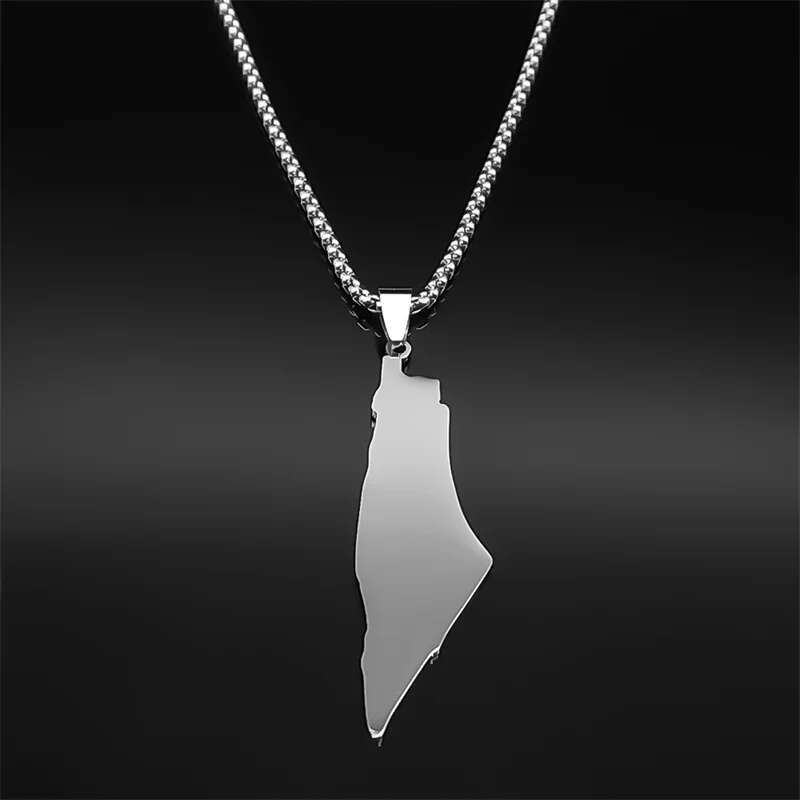 Blue Israel Map Pendant Necklace for Women Men Stainless Steel Sier Color Geography Country Je Star Of David Chain Jewelry