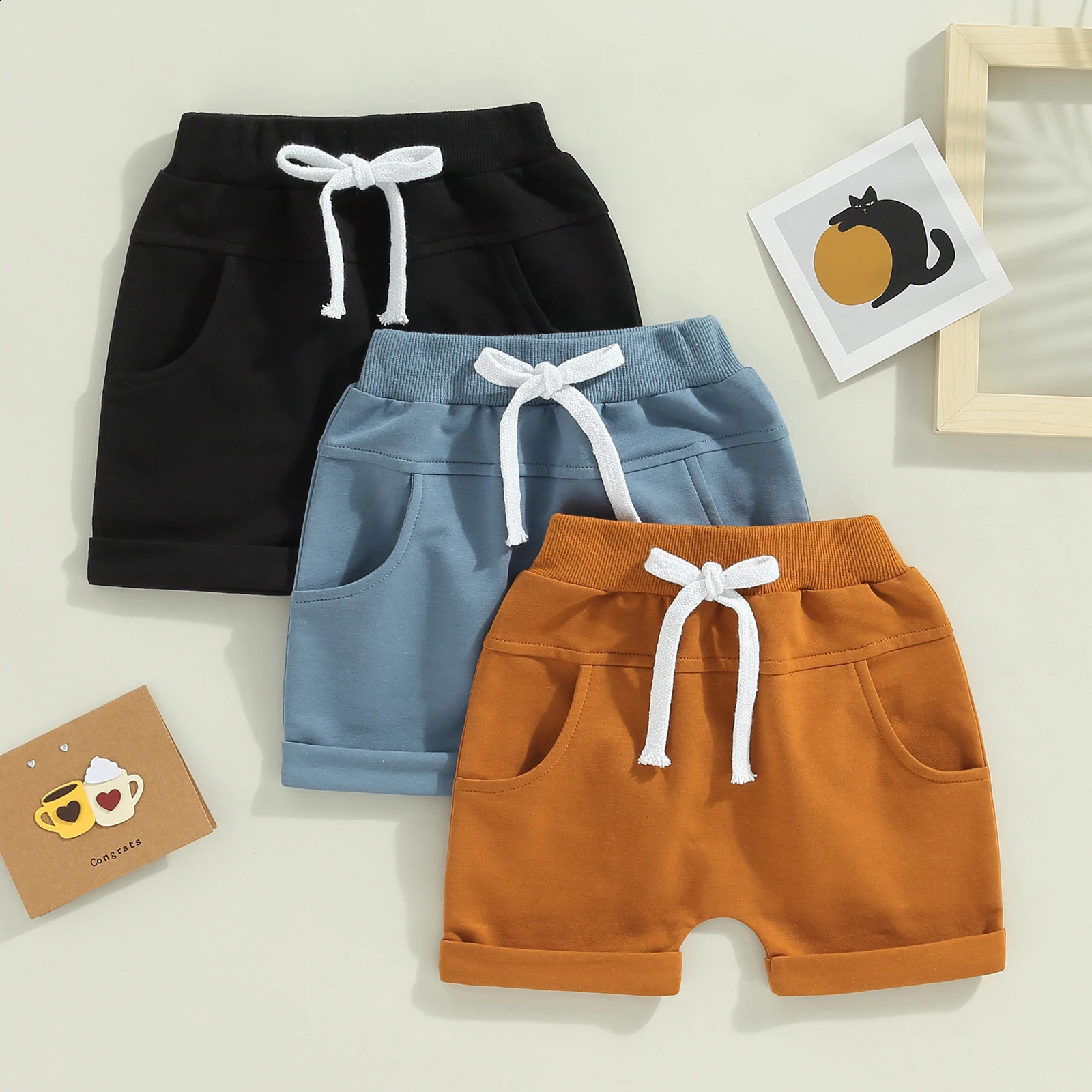 Kids Toddler Boy 3 Pack Shorts Set Casual Solid Loose Drawstring Shorts Sweatpants Athletic Workout Sport Pants Shorts 250304