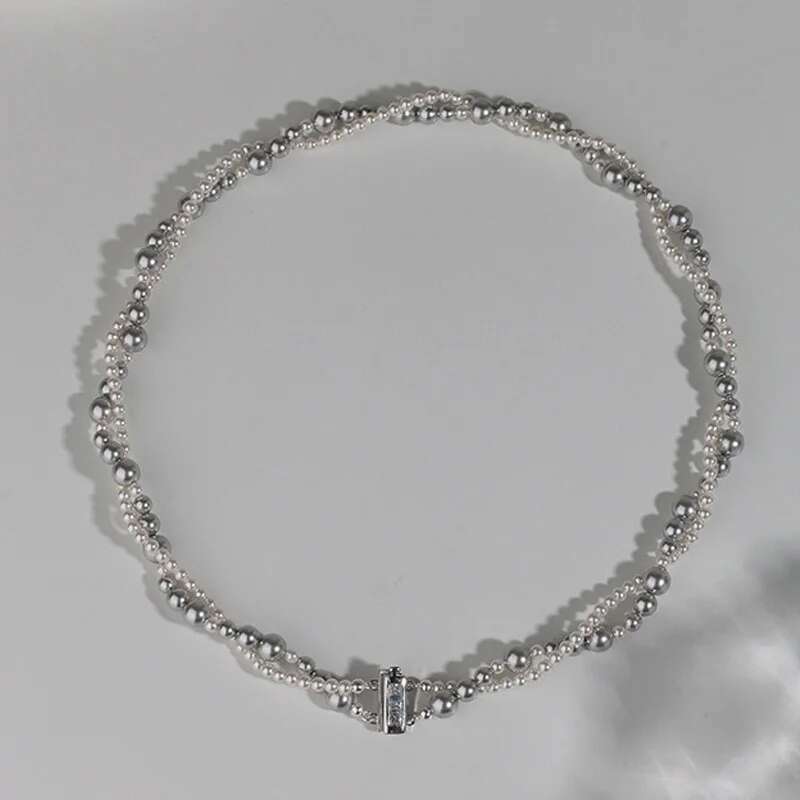 Fashion Imitation Pearl Wrapped Double Layer Magnetic Buckle Neck Chain Choker Necklace Jewelry Gift
