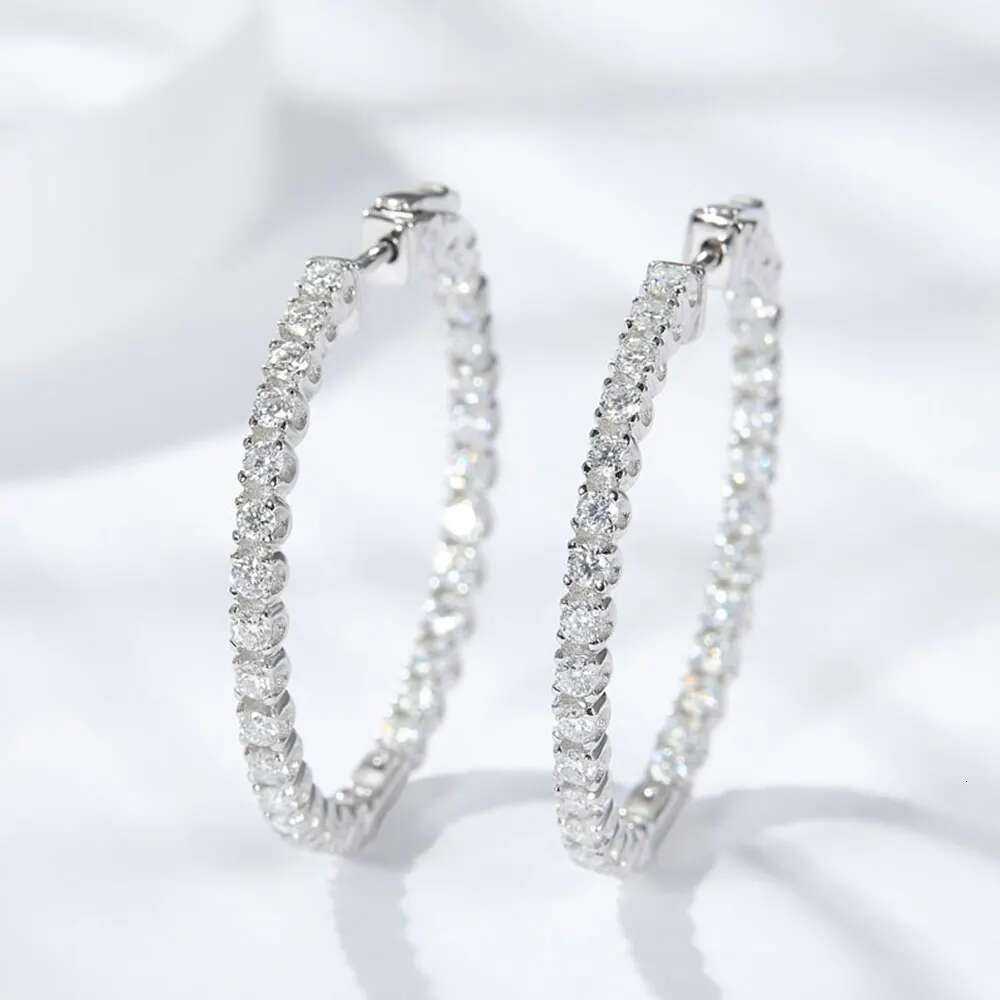 Hoop Moissanite Earrings for Women GRA Certified 2mm D VVS1 s Sterg Sier Plated White Gold Dia Wedding Earring