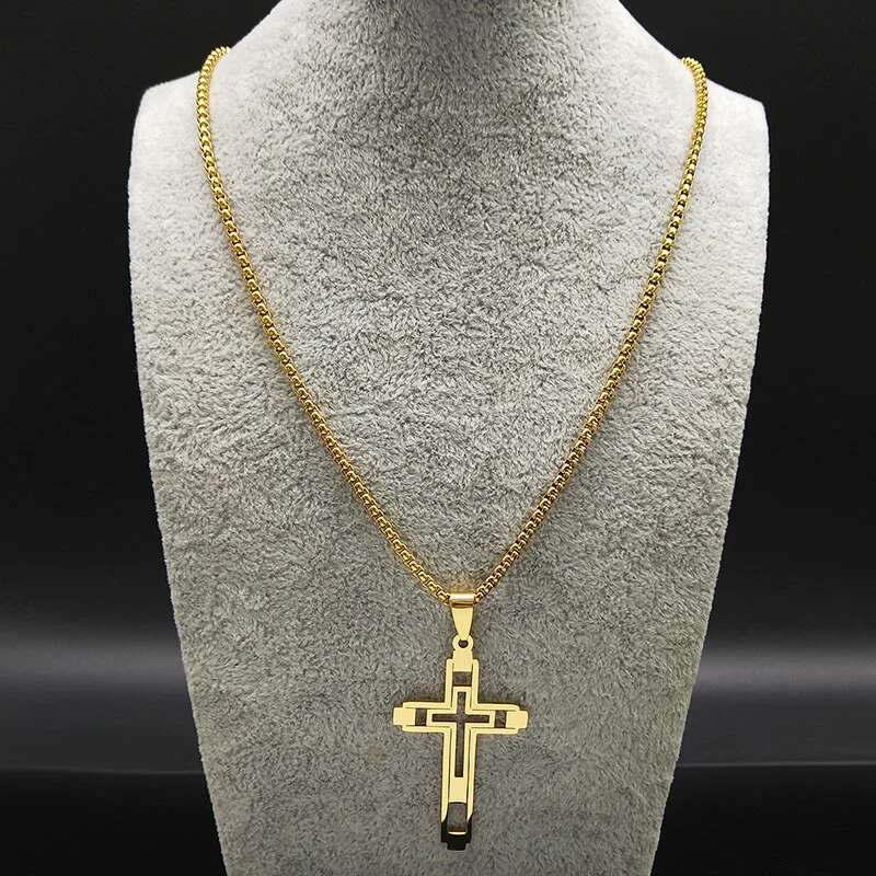 2025 New Cross Stainless Steel Choker Necklaces for Man Gold Color Men's Chain Alloy Necklace Fashion Jewelry Corrente Mascua