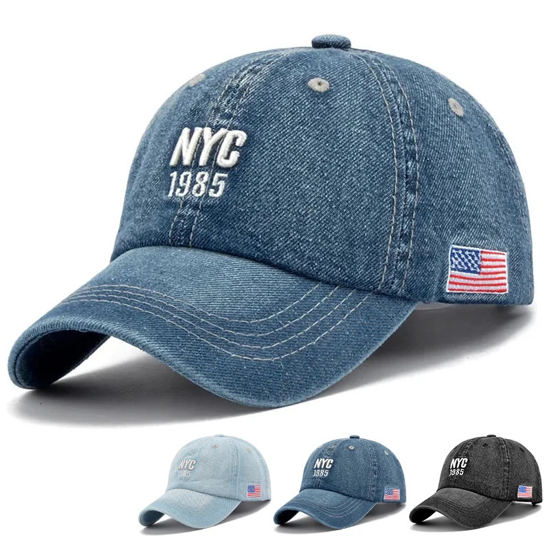 Fashion NYC 1985 Embroidery Denim Baseball Caps Adjustable Outdoor Casual Adult Wash Sports Golf Sun Hats 250228