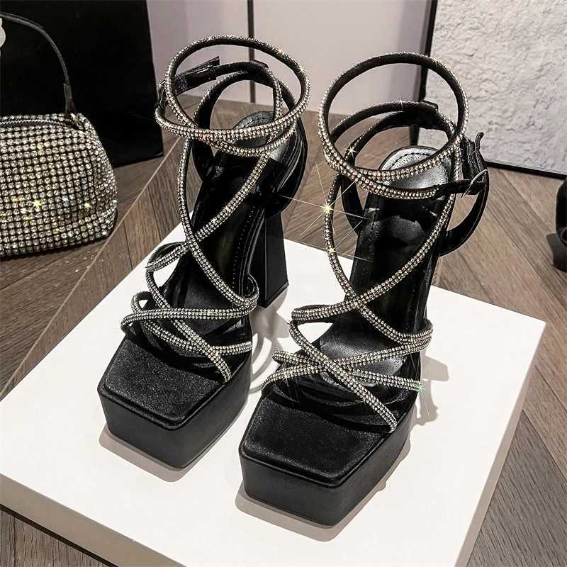 Aneikeh Water Diamd Hollow Open Toe Fi Sexy Ultra High Heel Sandals Nightclub Steel Tube Dance Shoes Gladiator SandalsXJ2500305