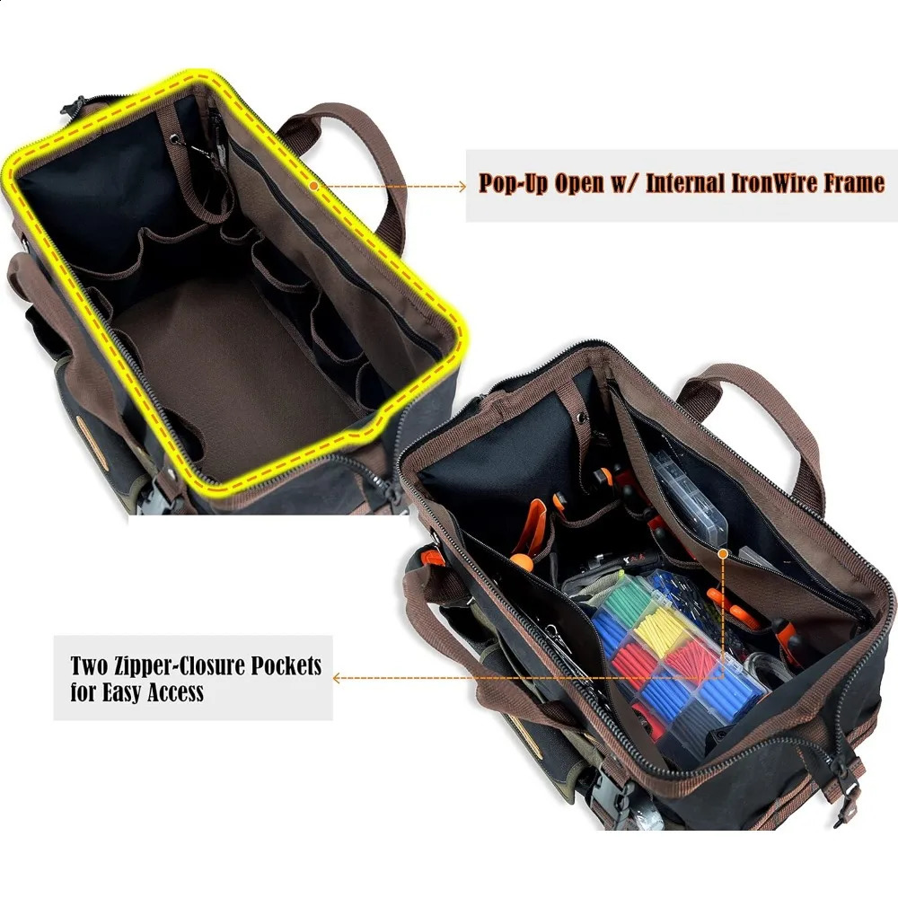 Ship from US 32Pockets Waxed Canvas tool bag HeavyDuty Electrician HVAC bag16 Tool organizer 250305FBB