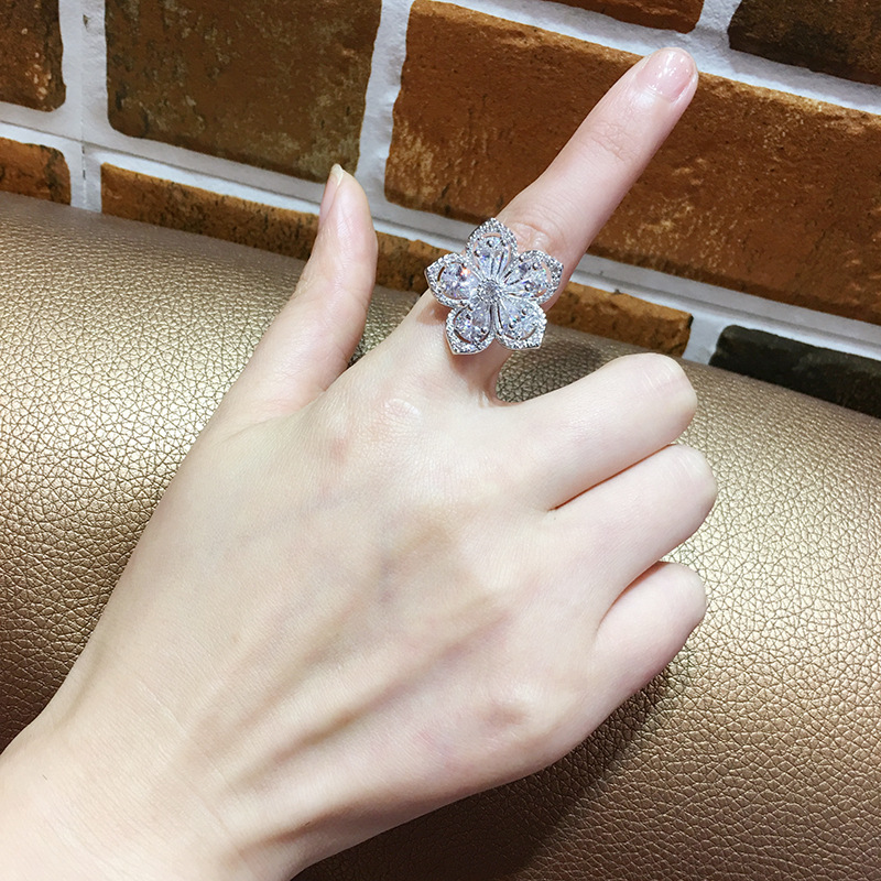 Women's Cluster Ring with Shining Zircons - Customizable Design