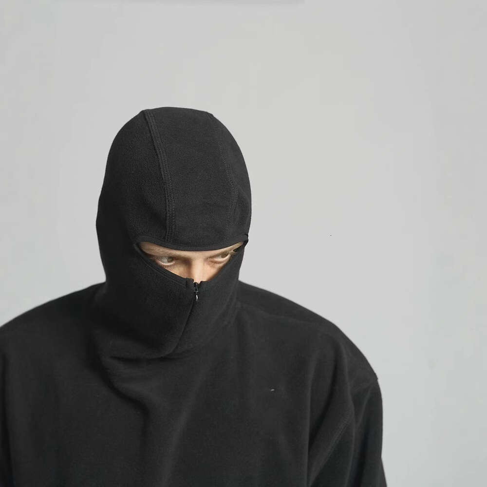 Polar fleece hip-hop high street solid color ninja hooded men's half zip hoodie pullover top