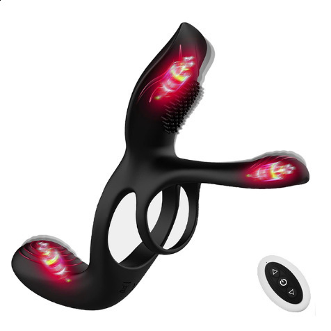 Locking ring dual ring silicone multi frequency vibration ring remote charging couple resonance massager adult product 240711