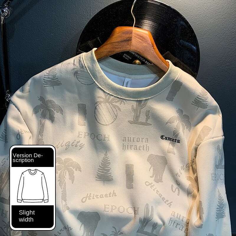 Autumn New Printed Men's Fashion Brand Loose All-Match Round Neck Sweater Outer Wear Long Sleeve Pullover Jacket