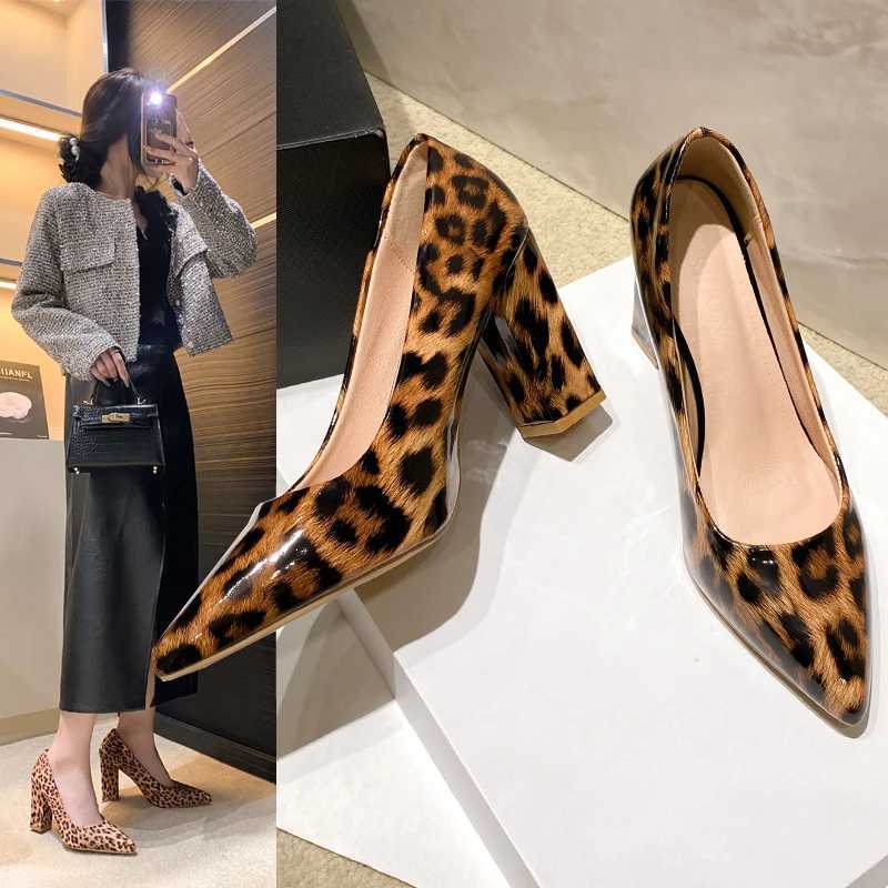 Leopard shoes wen thick h Zapatos Leopard Mujer high heels wen sexy high heels Y250304