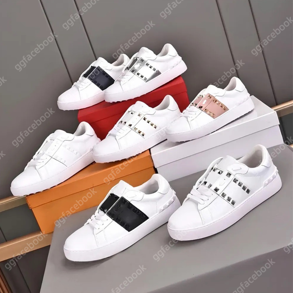 Designer shoes rivet shoes Casual Men women sneakers Low top Flat Open Sneakers Platform Leather Retro black white pink Luxury Vintage Sports Loafers Trainers