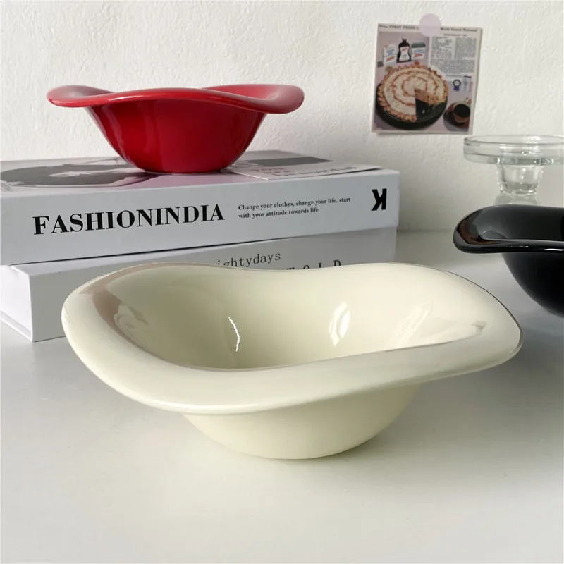Nordic Style Ceramic Wavy Salad Bowl Irregular Solid Color Afternoon Tea Dessert Fruit Bowls Tableware Kitchen Home Decoration