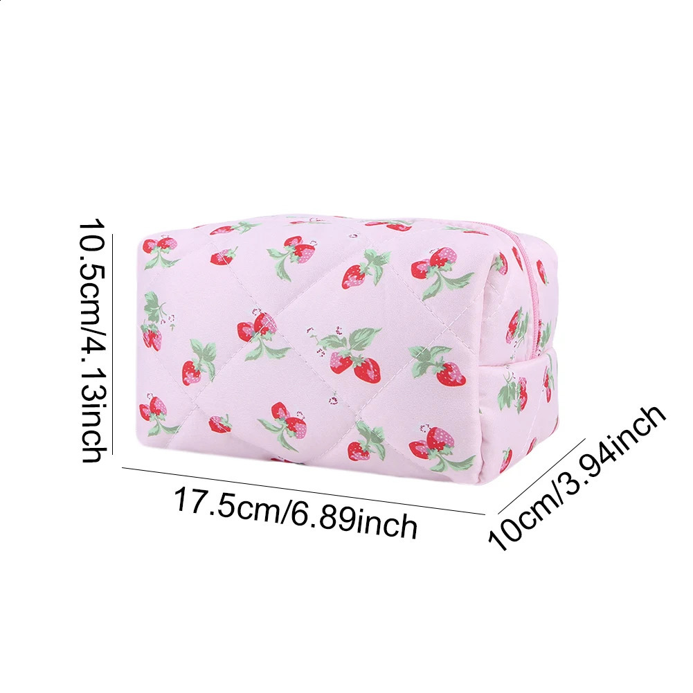 Ship from US Makeup Bag Strawberry Lemon Pattern Clutch Purse Toiletry Organizer Portable Travel Storage for Women Girls 250305FBB