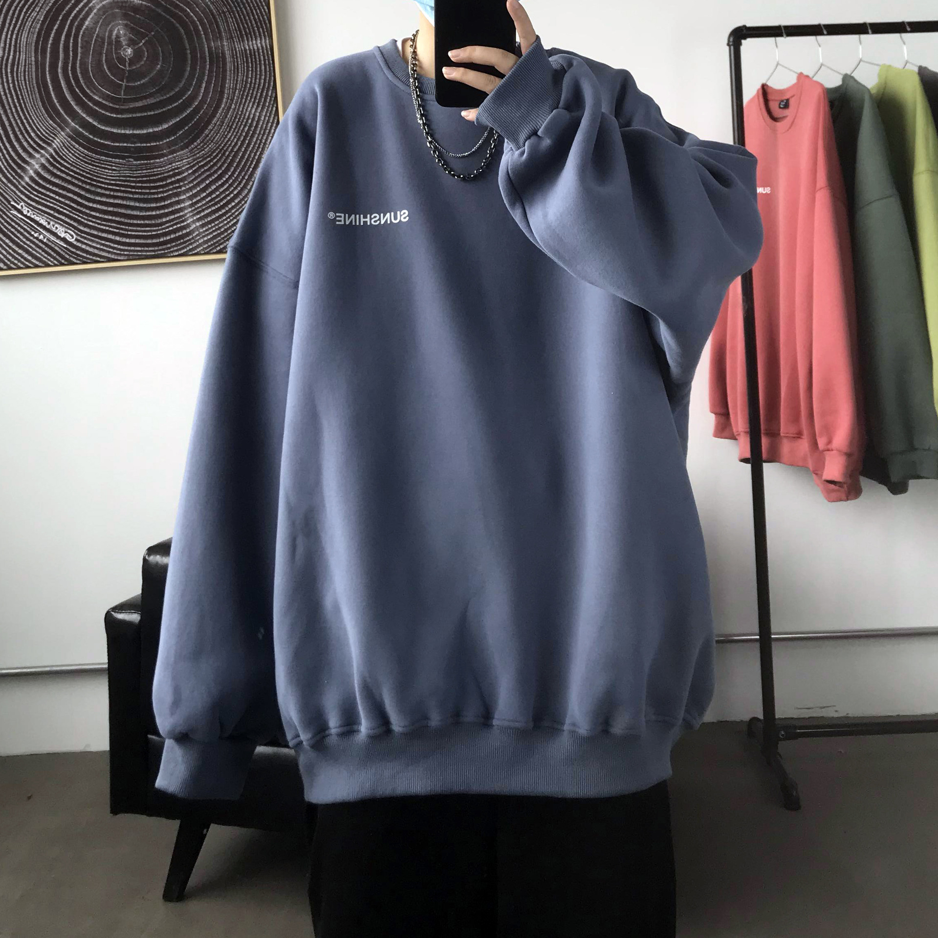 M8106 Black sweatshirt men's spring and autumn trendy brand large size loose pullover clothes