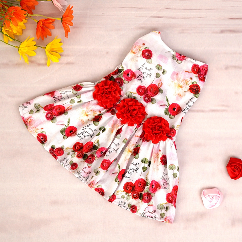 Elegant Floral Rose Print Dog Dress, White Background with Red and Pink Roses, Chic Fashion Spring Summer Puppy Skirt Pet Outfit