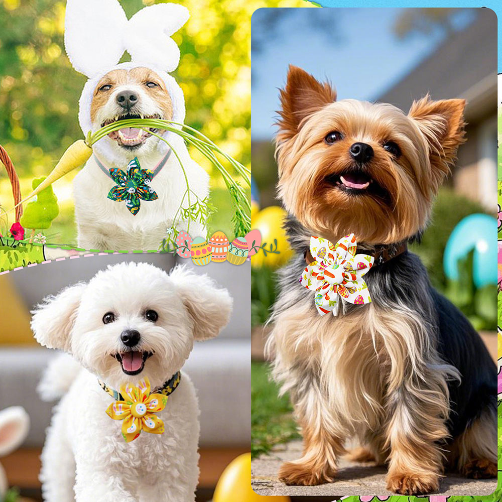 3/5PCS 2025New Dog Bowties With Elastic Bands Cartoon Rabbit Print Dog Supplies Puppy Bow Ties Collars Flower Dog Accessories