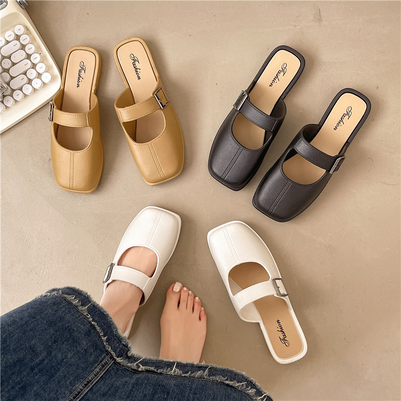 2025 New French Baotou Women's Flat Shoes Versatile Skirts Designer Trendy Sandals Fashion Casual Shoes