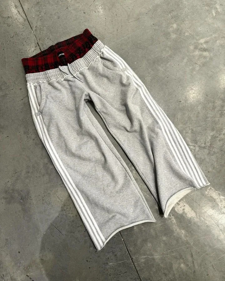American Sweatpants Y2K Pants Gothic Hip Hop Retro Double Layer Strip Baggy Casual Pants Men Women Elastic Waist Jogging Trouser 250304