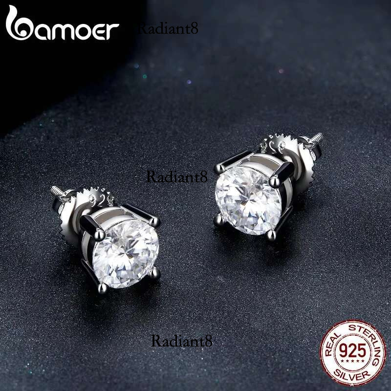 Bamoer 0.5-1ct Moissanite Screw Back for Women, D Color VVS1 Clarity Lab Created Dia Earring White Gold Earrings