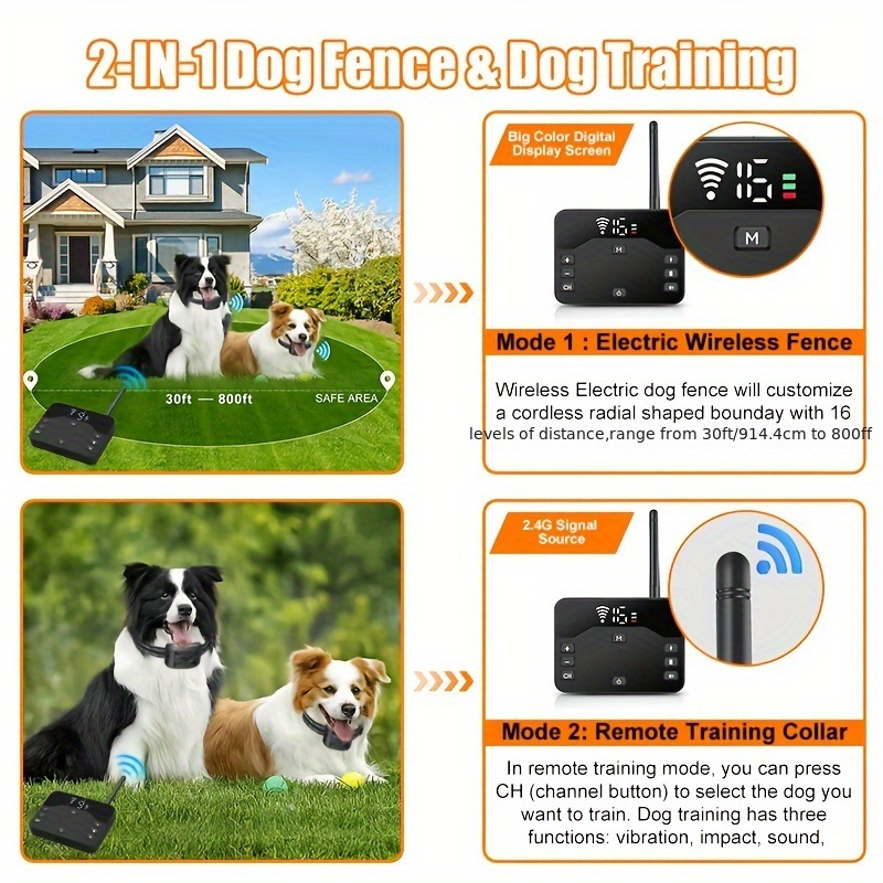 Electric dog collar Advanced Wireless Invisible Dog Fence Kit Including a Waterproof Training Collar and Boundary Marker Wireless Dog Fence dog kit do