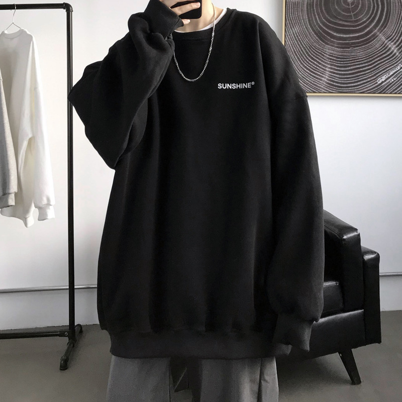 M8106 Black sweatshirt men's spring and autumn trendy brand large size loose pullover clothes
