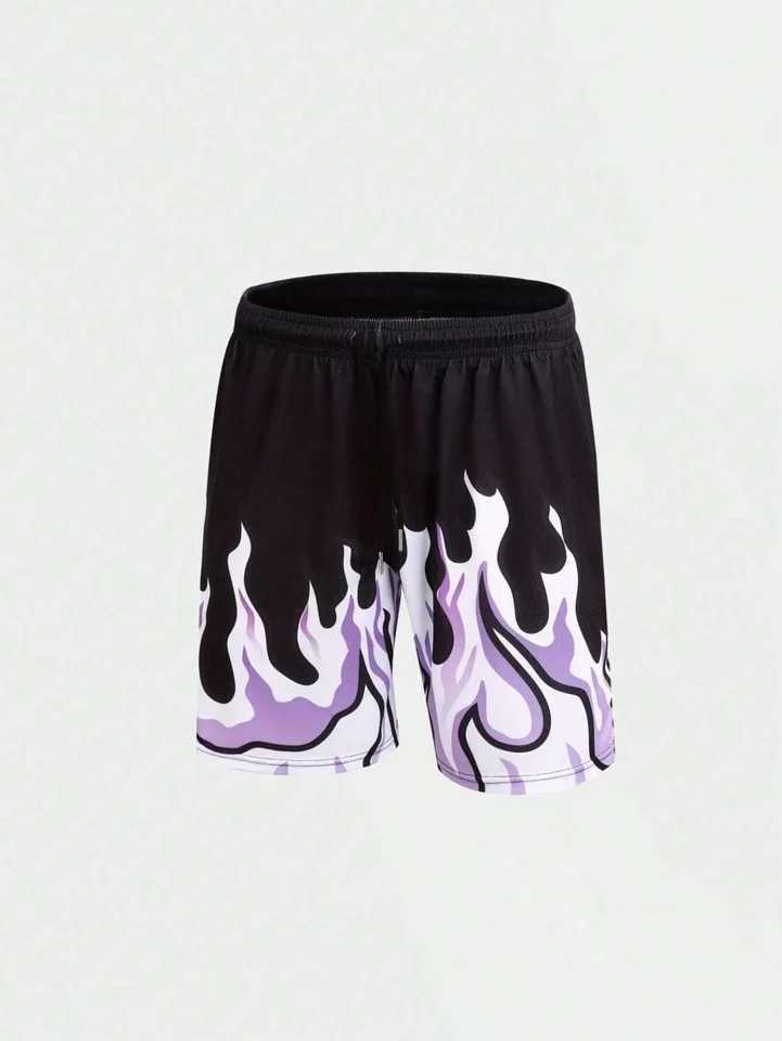 Mens Flame Print Shorts Breathable Mesh Athletic Basketball Shorts Summer Oversized Sport Shorts Drawstring Gym Short PantsXJ250304