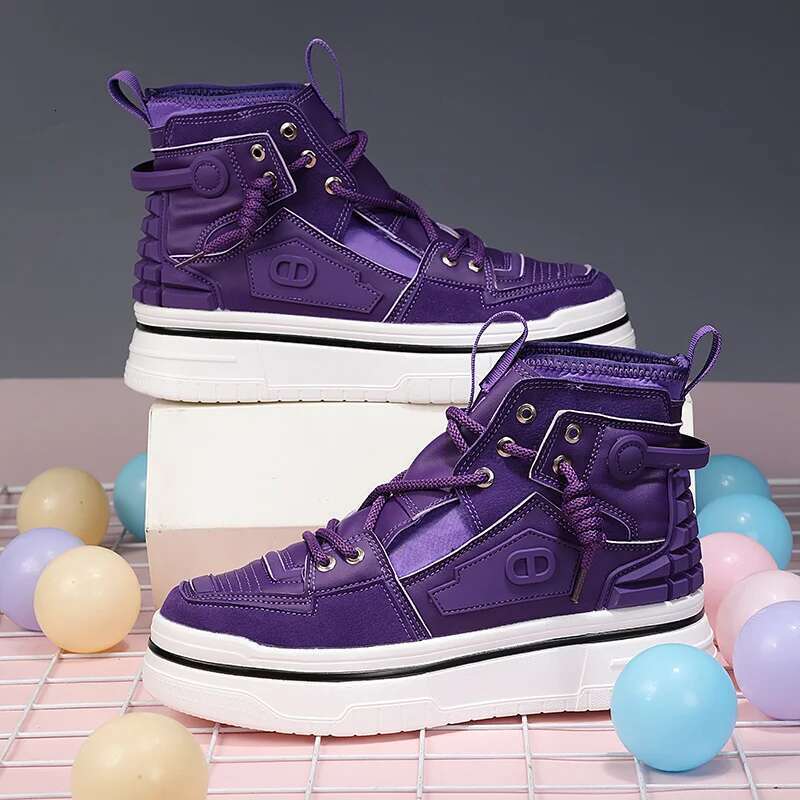 New Mens Designer Purple Comfortable Lace Up Platform Streetwear High Top Sneakers Men Fashion Trainers Shoes
