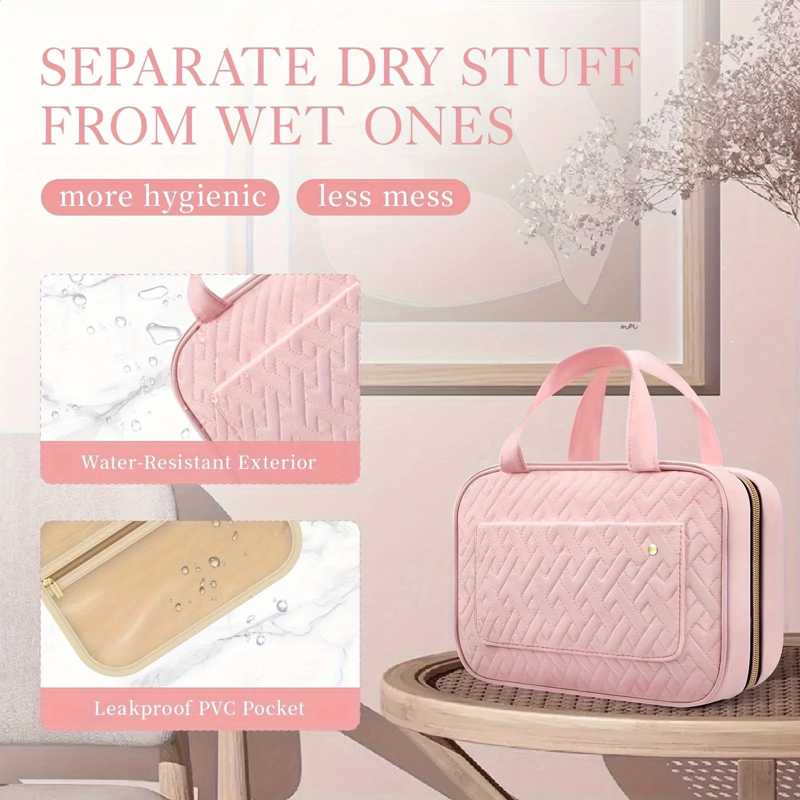 Ship from US Waterproof Travel Toiletry Bag Stylish Hanging Organizer with Durable Compartments for Makeup Fullsized Shampoo Bottles To 250305FBB