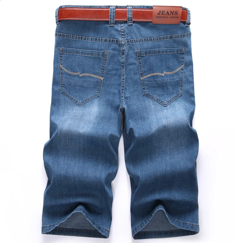 Summer Jeans Shorts Mens Denim Elastic Stretched Thin Short Jean Oversized Plus Light Blue 42 44 48 Male Calf Length Trousers 250304