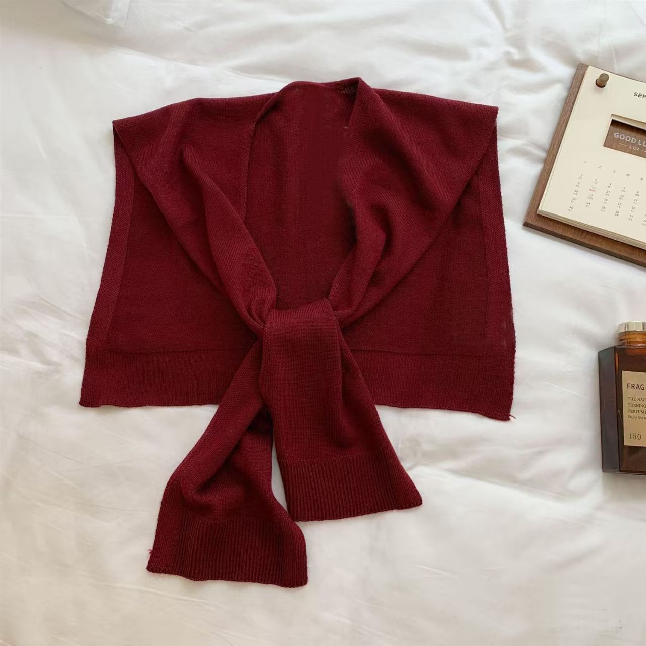 T228 autumn all-match shawl outerwear female 2025 new knitted waistcoat red scarf