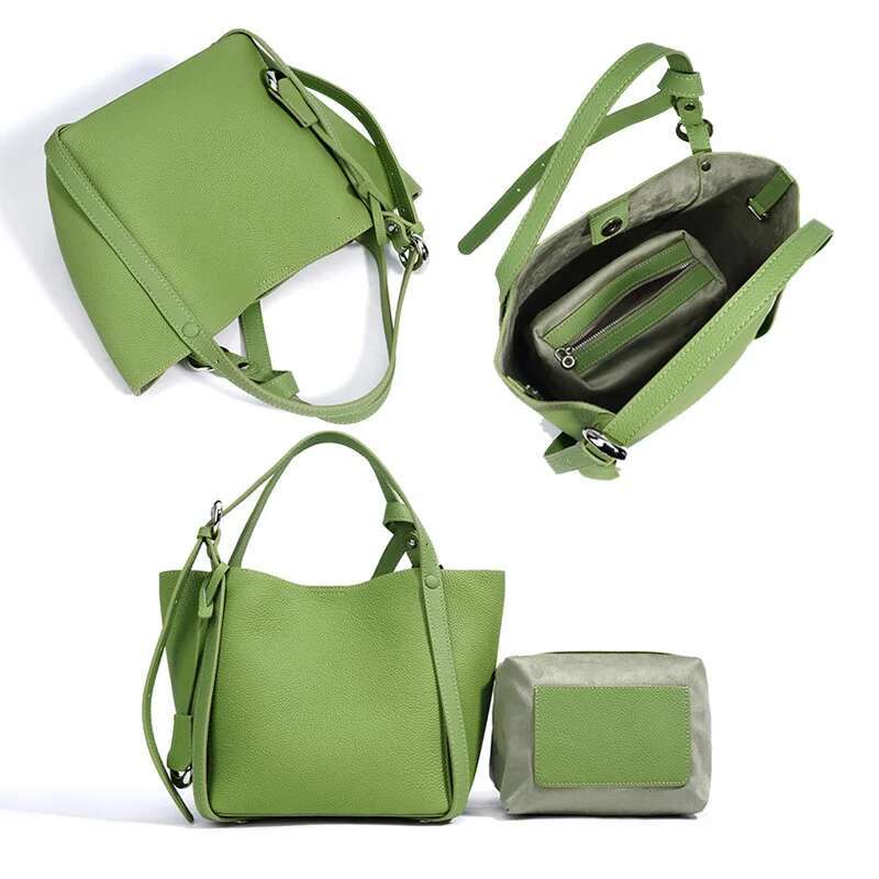 2025 New Women's Genuine Leather Handbag Small Designer Fashion Vegetable Basket Bucket Style Tote For Lady Commuting N Shopping