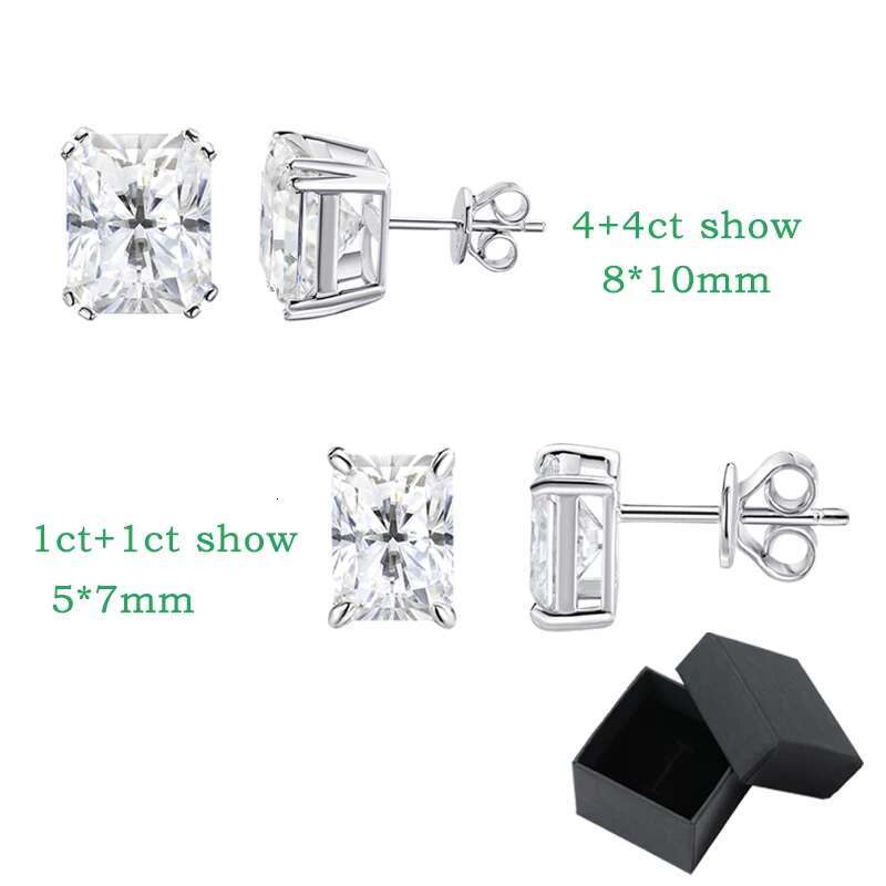 Smyoue 1CT 2CT 4CT Emerald/Radiant Cut Moissanite Stud Earrings for Women D Color Lab Dia Sterg Sier Jewelry