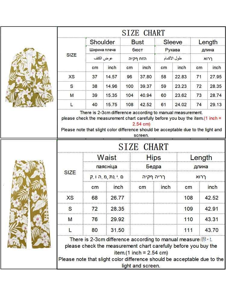 TRAF Two Pieces Women Printed Blazer Pant Sets Fashion Office Lady Notched Jacket Coats Side Zipper Wide Leg Pants Casual Suit