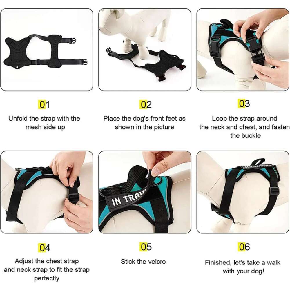 DHpet Service Reflective Dog Vest Harness with 5 PCS Patches, Adjustable Soft Pet Harness, Inner Layer Mesh, Easy to Control for Dogs