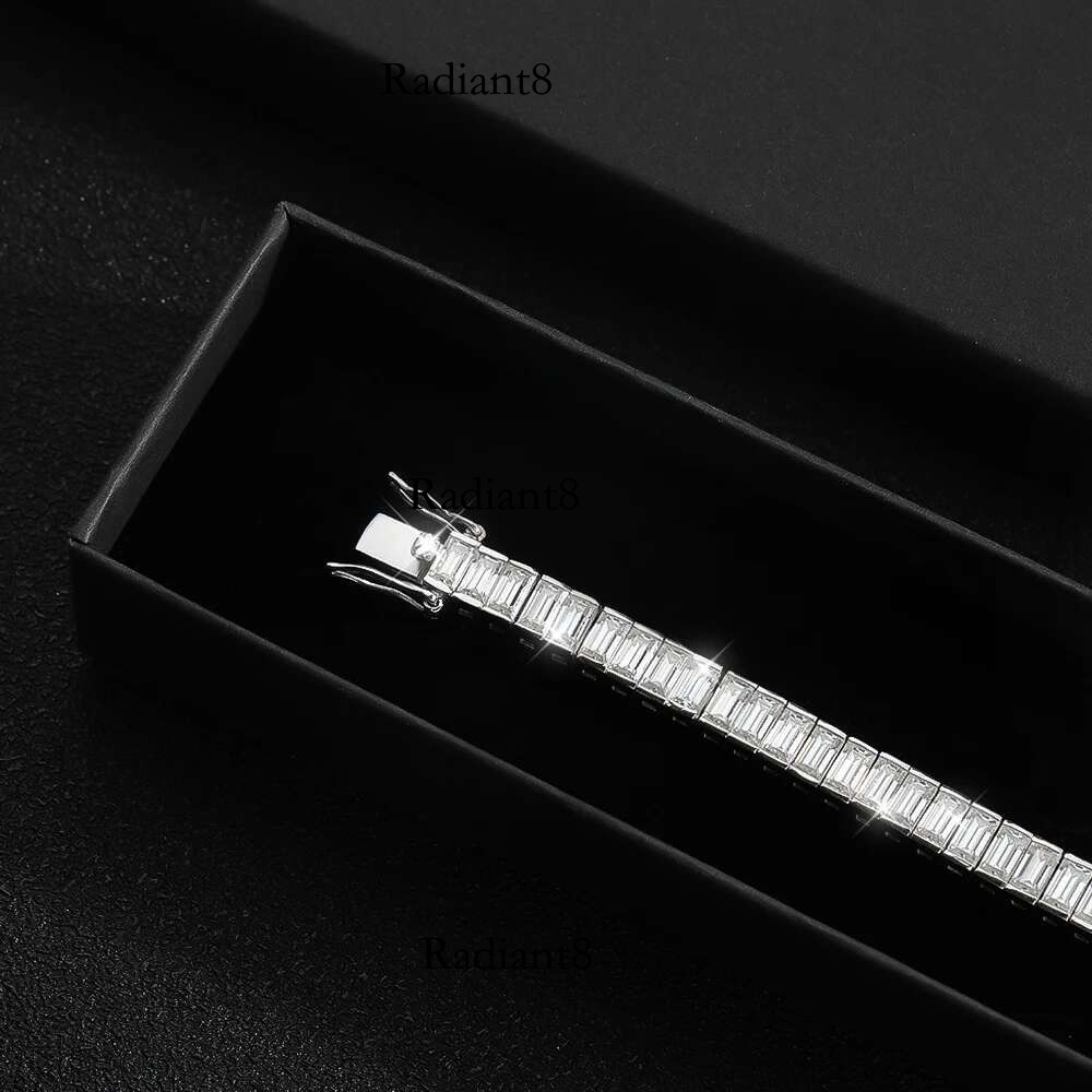 KNOBSPIN 3x5mm Emerald Moissanite Tennis Sterg Sier Plated White Gold with GRA Fine Bracelet for Women Man
