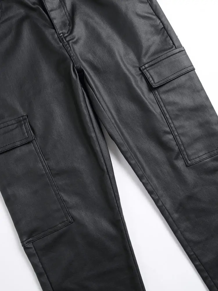 Mens street tight pants slim and suitable for trendy styles PU leather synthetic shiny mens 250304