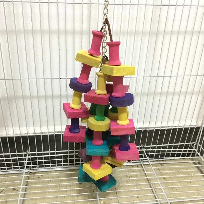 Wood Bird Chewing Toys for Large Medium Parrot Cage Bite Toys African Grey Macaws Cockatoos Parrots Bird Bell Toys