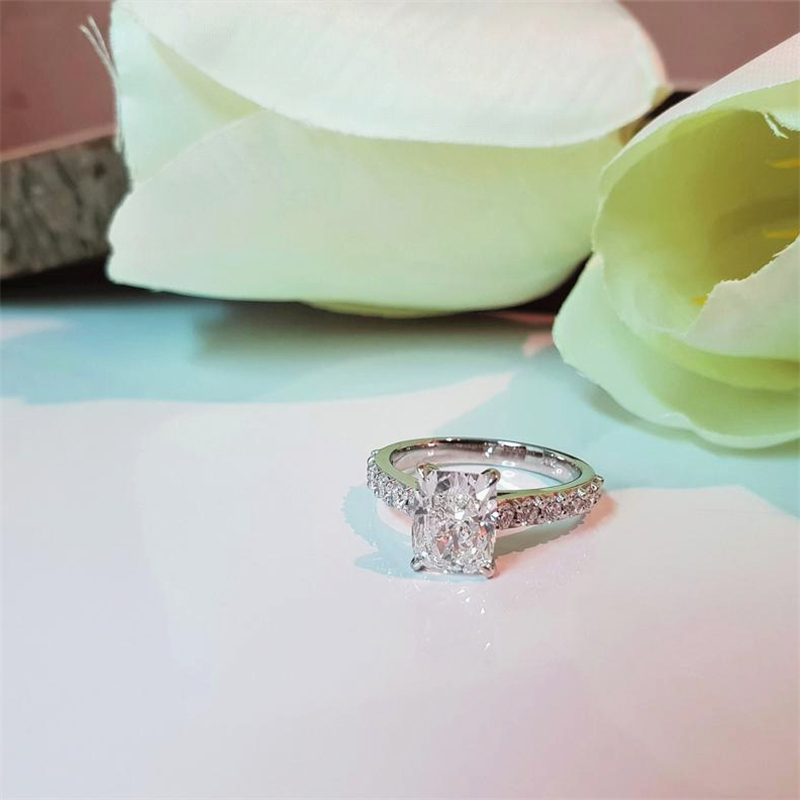 Jewelry 2.0CT E VS1 IGI Certificate Cushion Cut Lab Grown Diamond Engagement Ring Half Pave Wedding Ring For Women 18K Solid Gold