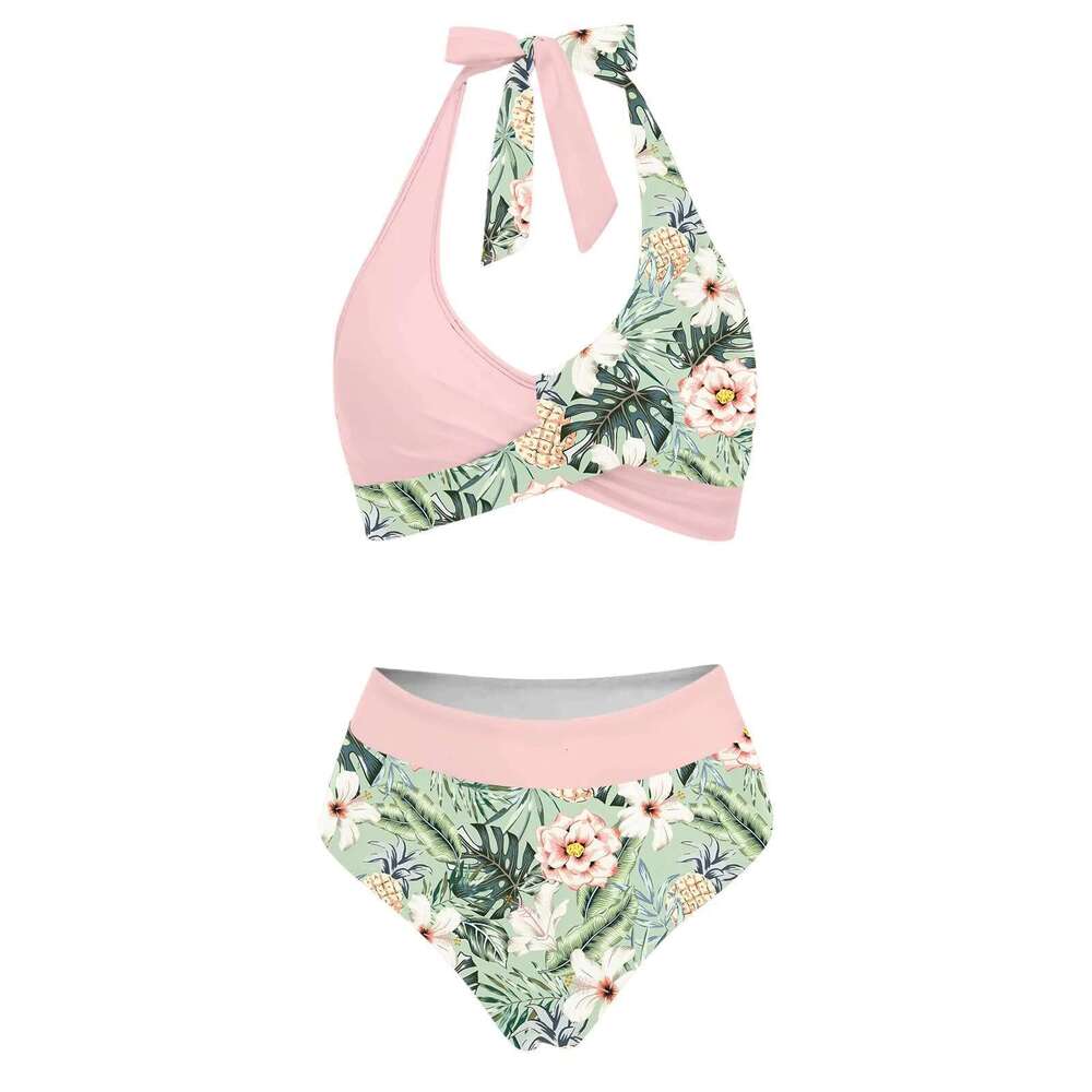 Deep Sexy V-Neck Ruched Woman Swimsuit Fashion Leoaprd Print Two Piece Bikini Swimwear Female Summer Brazilian Bathing Suit Km-Ly
