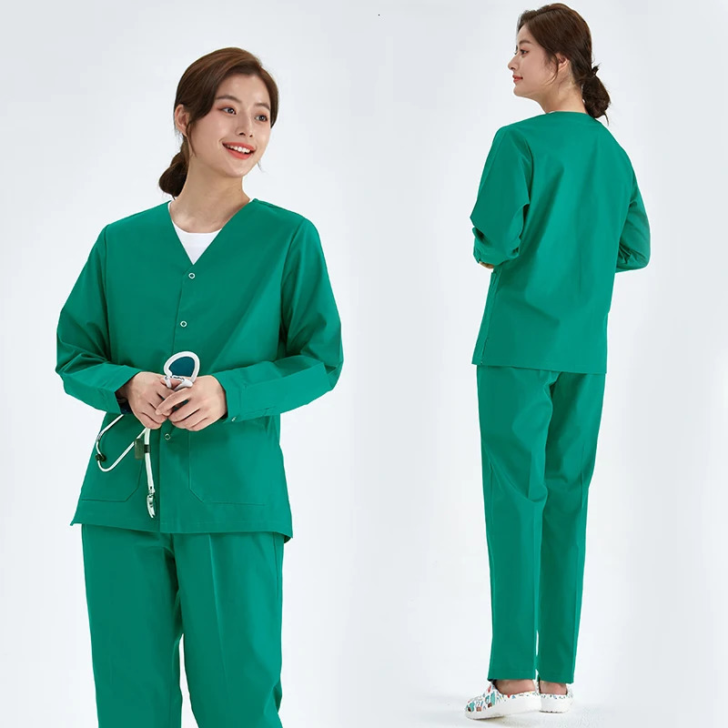 Nurse Suit Scrub Jacket Women Men Uniform Jacket and Pant Set Workwear Veterinary Doctor Working Outfit Coat Top 206 250304
