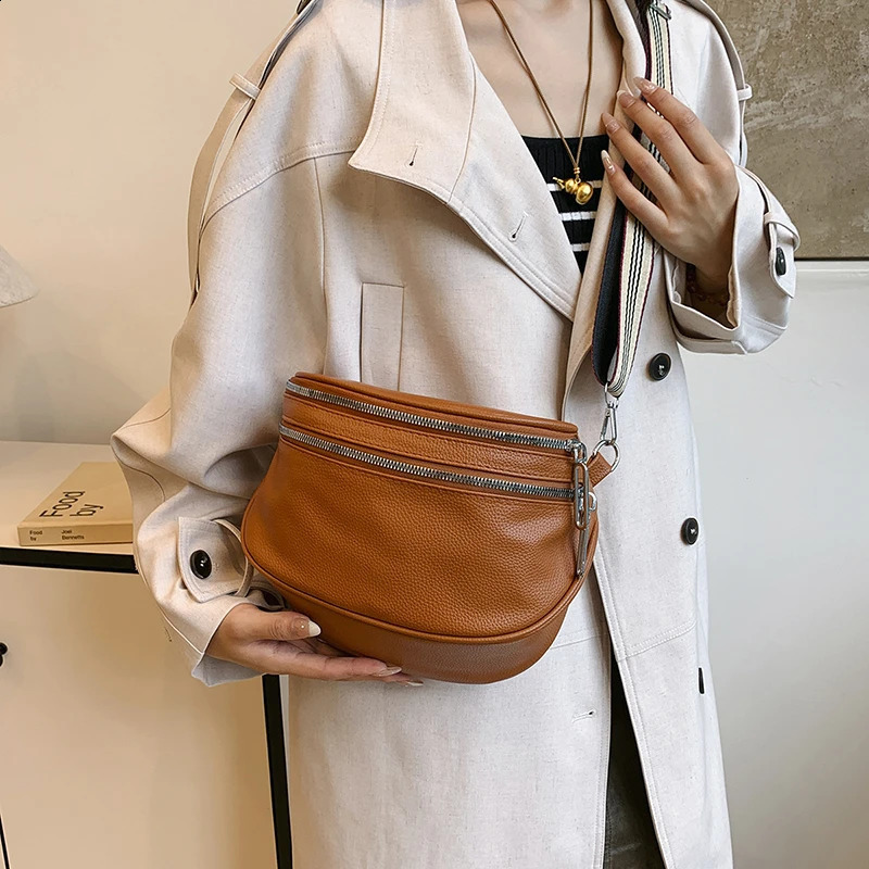 Wide Shoulder Strap Waist Bag Women Pu Leather Saddle Shoulder Crossbody Bag Female Fanny Pack Handbag bolsas feminina 250304