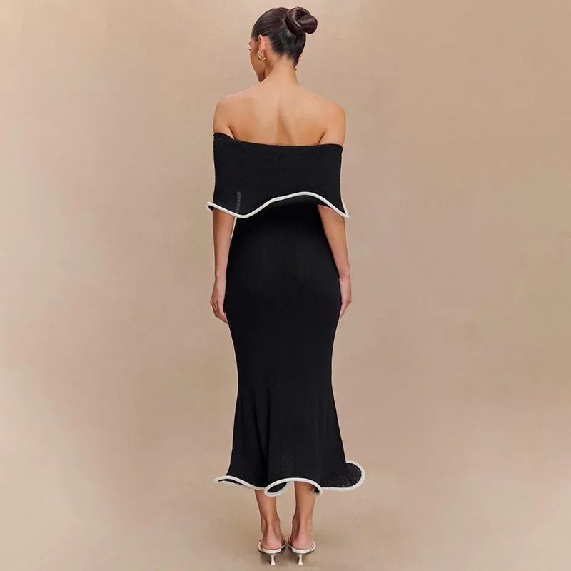 Strapless Sexy Party Club Ruffles Maxi Dress Off Shoulder Backless Outfit Summer Bodycon Ruched Evening Dresses 250304