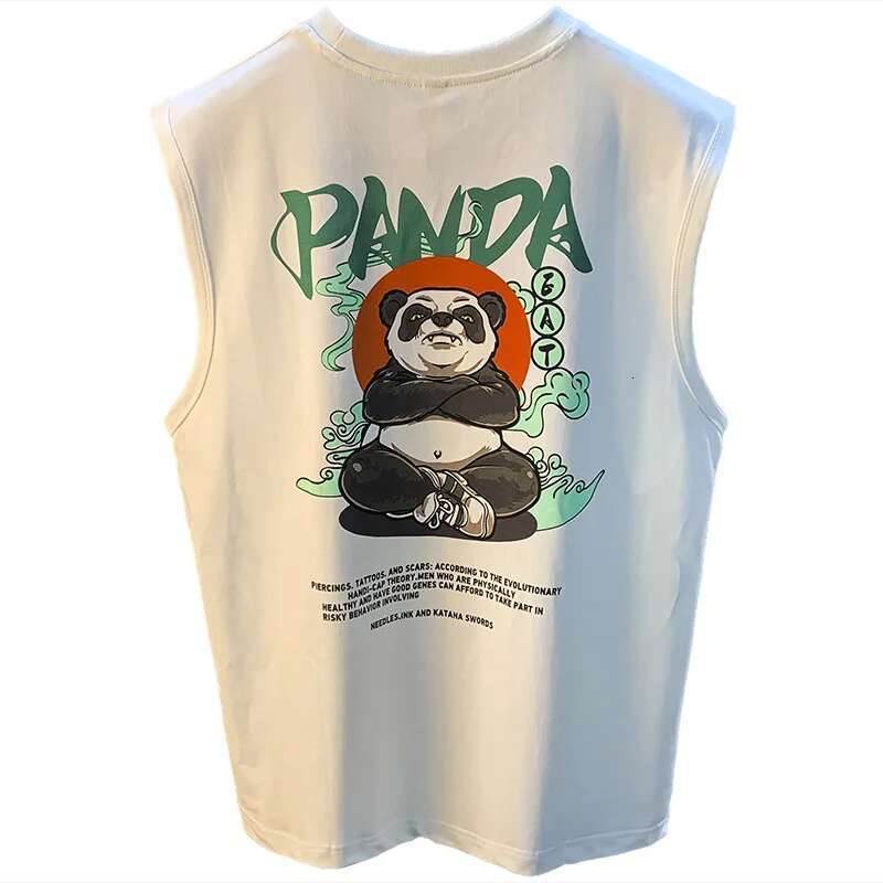 Sleeveless T-Shirt Vest Trendy Panda Printing Loose Outer Wear Summer Sports Fiess Men's All-Match Breathable Top
