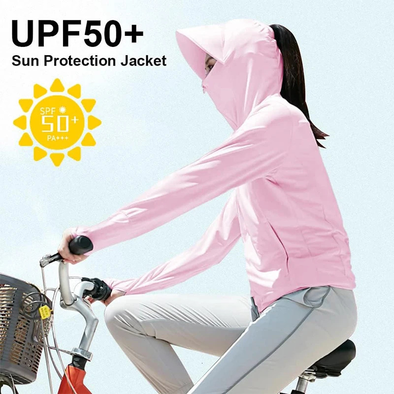 TRVLWEGO Womens Cycling Jacket SPF 50 Sun Protection Long Sleeve Hiking Running Outdoor Zip Up Hoodie Shirts with Pockets 250304