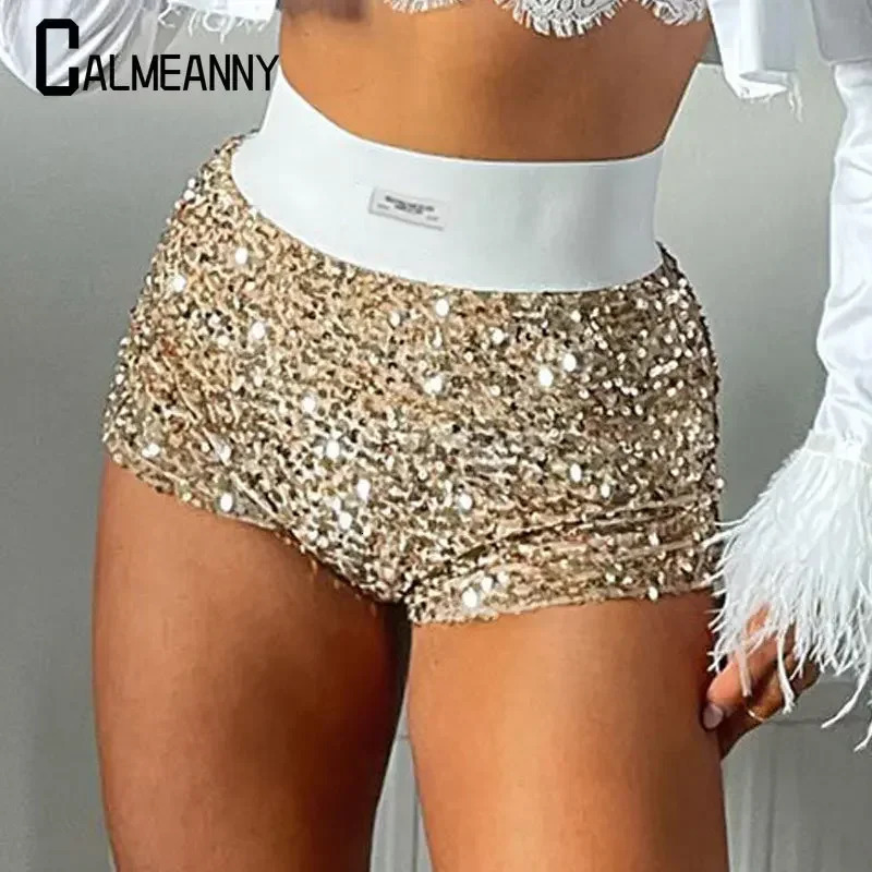 Summer Fashion Trend Sequined High Waist Mini Shorts Glitter Clothing Sexy Skinny Party Nightclub Women Streetwear 250304