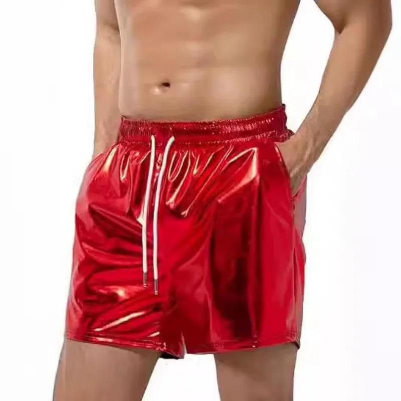 European and American mens shiny leather shorts for 2024 casual beach 250304