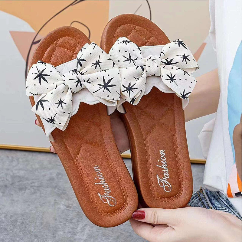Summer PVC Bow Women Sandals 3cm Thick Casual Shoes One line Elevated Flat Bottom Slippers 250228